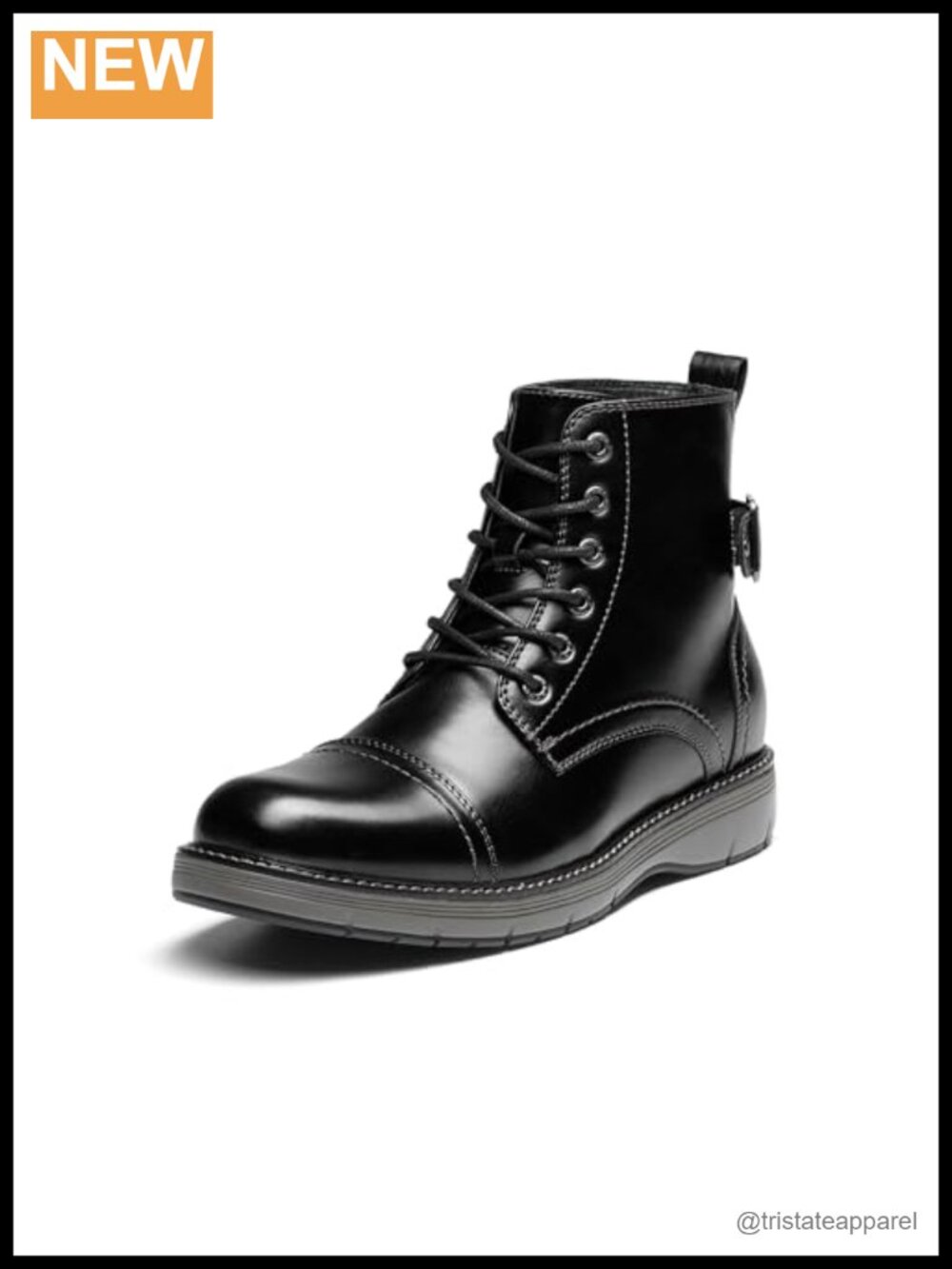 Men's Faux Leather Motorcycle Combat Boots Lace-Up Biker Ankle Boots